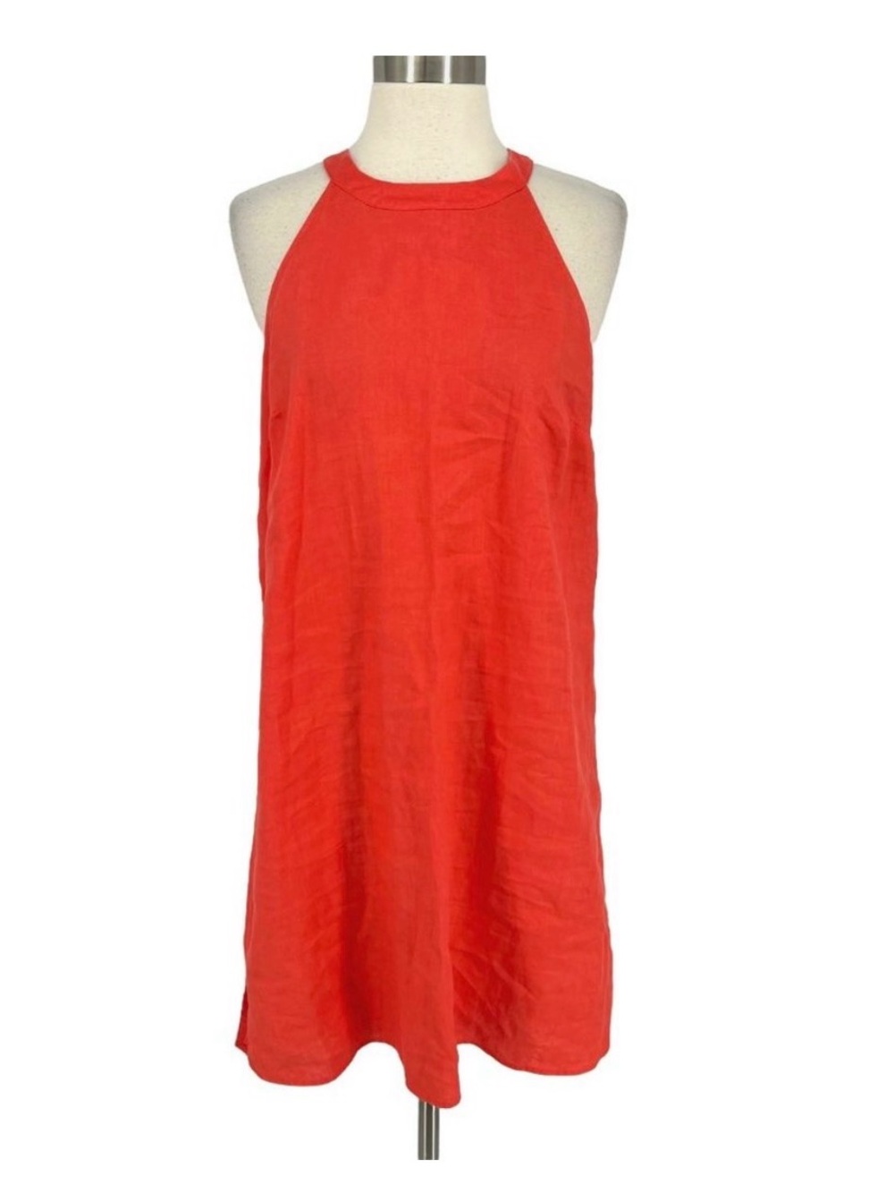 Sigrid Olsen Linen Shift Dress Keyhole Cutout Sleeveless Orange Size Small